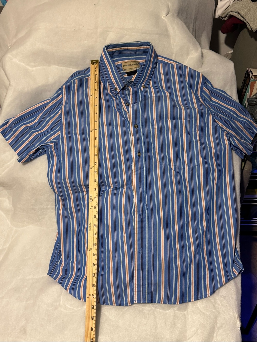 croft & barrow Blue, White and Pink Striped Short-Sleeve Button-Up Shirt